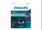 Flash Bellek 64 GB Mini Usb Ve Type-C 3.1 Philips Gece Siyahı - 1