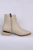Pierre Cardin 54007 Hafif Topuklu Deri Yandan Fermuarlı Halhal Detaylı Krem Kadın Bot - 2
