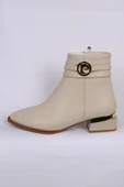 Pierre Cardin 54007 Hafif Topuklu Deri Yandan Fermuarlı Halhal Detaylı Krem Kadın Bot - 1
