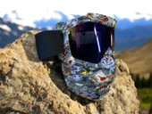 Tex 710 Jet Maske Bisiklet Motosiklet Kayak Çok Amaçlı Maske Mor Cam Aynalı Gözlük Poker Desenli - 3