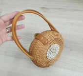 Çanta Deniz Kabuklu Bambu Rattan El Yapımı Deri Askı Kadın Hasır El Çantası Kutu Model - 2