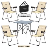 4 Adet Katlanır Kamp Sandalyesi ve Alüminyum Masa Seti - Rock Dark - Buğday - Taşıma Çantalı thumbnail 1