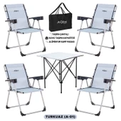 4 Adet Katlanır Kamp Sandalyesi ve Alüminyum Masa Seti - Rock Silver - Turkuaz - Taşıma Çantalı thumbnail 1