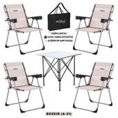 4 Adet Katlanır Kamp Sandalyesi ve Alüminyum Masa Seti - Rock Silver - Bozkır - Taşıma Çantalı thumbnail 1