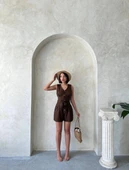 Kuşaklı şortlu tulum - 2