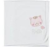Çift Kat Penye Bebek Battaniyesi  Nakışlı Küçük Kedi Deseni, Unisex Hediyelik Battaniye - 4