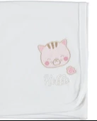 Çift Kat Penye Bebek Battaniyesi  Nakışlı Küçük Kedi Deseni, Unisex Hediyelik Battaniye - 5