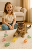 Karışık Renkli Spiral Yay Kedi Oyuncağı 10'lu Set - Esnek, Dayanıklı, Eğlenceli - 5