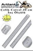 Çelik Cetvel 30 cm İnç Ölçülü 3 Adet Paslanmaz Çelik Metal Çetvel 30 Santimetre Düz Kenar Kolay Çizimler İçin - 1