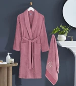 Bornoz - Nakışlı Havlu Seti Cora Mürdüm S/M+45x85cm thumbnail 1