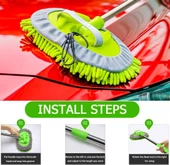 Uzun Saplı 2'si 1 Arada Mikrofiber Araba Yıkama Fırçası Mop Seti + 1 Yedek Başlık Hediye - 5