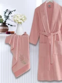 Bornoz - Nakışlı Havlu Seti Cora Pudra S/M+45x85cm thumbnail 2