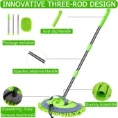 Uzun Saplı 2'si 1 Arada Mikrofiber Araba Yıkama Fırçası Mop Seti + 1 Yedek Başlık Hediye - 3
