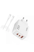 Hepu HP-C37 Yeni Nesil GAN 65W 2X Type-C USB-C PD+1X USB QC Hızlı Şarj Adaptörü - 2