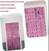 Ekstra Metalize Rose Gold Renk Disko Dikdörtgen Kesim Kapı Perdesi Dekorasyon 1x2 Metre - 2