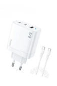 Hepu Hp-C32 Yeni Nesil GAN 67W 2X Type-C USB-C PD+1X USB QC Hızlı Şarj Adaptörü - 1