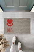 Dijital Baskı Gri Kırmızı Kalpli Dogs Dekoratif Kapı Paspası K-2073 - 1