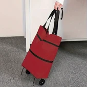 By Nevser® Katlanabilir Tekerlekli Market Çantası,Çok Amaçlı Pazar Arabası,Portatif Alışveriş Bez Torbası - 3