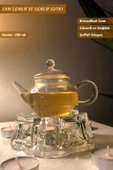 2’li Set Cam Demlik ve Cam Isıtıcı Süzgeçli Demlik 250 ml Bitki Çayı Demliği Borasilikat - 1