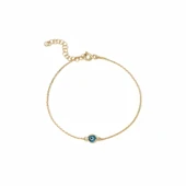 14 Ayar Altın Kaplama Minima Açık Mavi  Göz Boncuğu Gümüş Bileklik - CBS00121 thumbnail 4