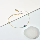 14 Ayar Altın Kaplama Minima Açık Mavi  Göz Boncuğu Gümüş Bileklik - CBS00121 thumbnail 3