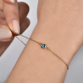 14 Ayar Altın Kaplama Minima Açık Mavi  Göz Boncuğu Gümüş Bileklik - CBS00121 thumbnail 2