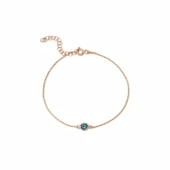 14 Ayar Altın Kaplama Minima Açık Mavi  Göz Boncuğu Gümüş Bileklik - CBS00121 thumbnail 5