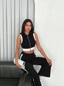 Osy Modal Yumuşak Dokulu Kumaş Tam Fermuarlı Crop Pantalon İkili Takım - Siyah - 4