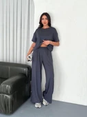 Osy Modal Yumuşak Dokulu Kumaş Bisiklet Yaka T-shirt Bol Paça Pantalon Ikili Takım -Antrasit - 1