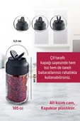 Alice Ahşap Tabanlı Metal Standlı 4'lü Çift Kapaklı Cam Baharatlık Seti - Tuzluk Biberlik - 2