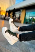 Pabucmarketi Fermuarlı Bağcık Detaylı Erkek Sneaker Bot Beyaz Haki thumbnail 4