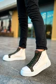 Pabucmarketi Fermuarlı Bağcık Detaylı Erkek Sneaker Bot Beyaz Haki thumbnail 2