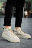 LE10 Bağcıklı Erkek Yüksek Taban İthal Süet Krem Spor Bot thumbnail 6
