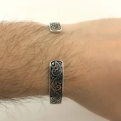 925 Ayar Gümüş Ayarlanabilir Erkek Kelepçe Bileklik - 3