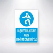 Düşme Tehlikesine Karşı Emniyet Kemerini Tak Sticker 20X28 Cm - 1