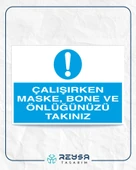 Çalışırken Maske, Bone ve Önlüğünüzü Takınız Sticker 20X28 Cm thumbnail 1