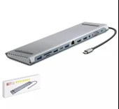 HADRON HDX7855 TYPE-C HDTV COMBO 2 TYPE-C + 2 HDMI 4K 30Hz + 3 USB3.0 + VGA + AUDIO + LAN + TF + SD 12IN1 GRİ - 1