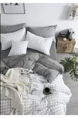 Sheri Home Çift Kişilik Çift Taraflı Nevresim Takımı(ÇARŞAFLI) Beyazgrikareshrii014537772023889694 - 4