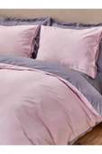 Sheri Home Lastikli Çarşaflı Nevresim Takımı Çift Kişilik Gül Kurusu-gri 100%pamuk01453020 - 5