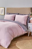 Sheri Home Lastikli Çarşaflı Nevresim Takımı Çift Kişilik Gül Kurusu-gri 100%pamuk01453020 - 1