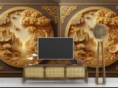 3D Kabartma Ahşap Oyma Sanatı Duvar Kağıdı Baskı thumbnail 3
