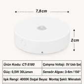 CATA CT-5180 Şarjlı Dolap İçi Kabin LED Aydınlatma  Mıknatıslı ve Hareket Sensörlü Lamba 4000K Doğal Beyaz - 4