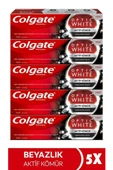 Colgate Optic White Aktif Kömür Diş Macunu 50ml +  360 Charcoal Diş Fırçası x 5 Adet - 1