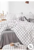 Sheri Home Çift Kişilik Çift Taraflı Nevresim Takımı(ÇARŞAFLI) Beyazgrikareshrii014537772023889694 - 1