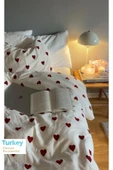 Sheri Home Tekstil Kırmızı Kalp Tek Kişilik Nevresim Seti Takımı 1 Adet Yorgan Kılıfı 1 Adet Yastık Kılıfı - 2