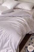 Sheri Home Tekstil Lüks Otel Nevresim Takımı 83 Tel Çift Kişilik Çizgili Saten  2 Adet Yastık kılıfı - 4