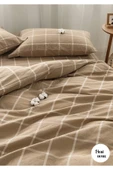 Sheri Home Jersey Golden Kare Çizgi Tek Kişilik Nevresim Seti 160 X 220bej0210639 - 1