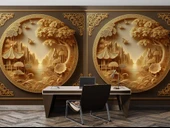 3D Kabartma Ahşap Oyma Sanatı Duvar Kağıdı Baskı thumbnail 5