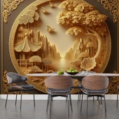 3D Kabartma Ahşap Oyma Sanatı Duvar Kağıdı Baskı thumbnail 6