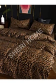 Sheri Home Tekstil Mocha Leopar Desen Lastikli Çarşaf Çift Kişilik Nevresim Takımı King8892219694888 - 1